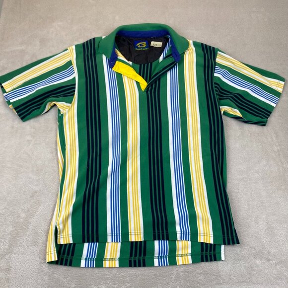 Vintage Bugle Boy Mens Polo Shirt XL Short Sleeve Pinstriped Casual Retro Green - Picture 5 of 6